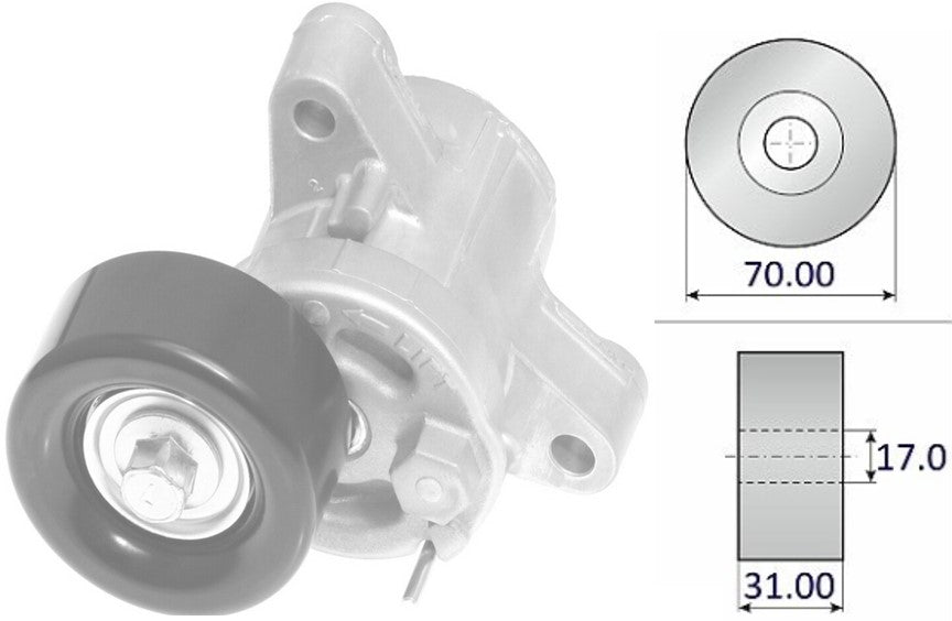 Drive Belt Tensioner & Pulley (70mm) for Mitsubishi Lancer CJ CF 2.0L 2.4L 2012-2023